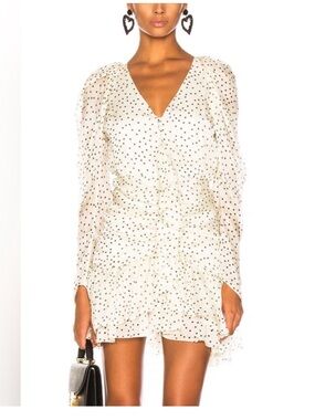 Magda Butrym Cream Polka Dot Ruffle Long Sleeve Dress